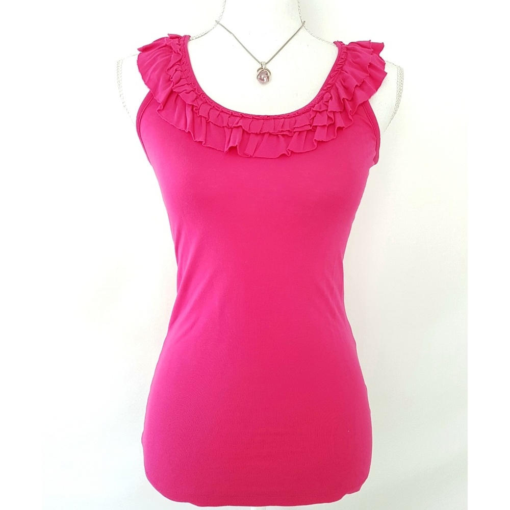 Pink/Fuchia Ruffle Neck Top